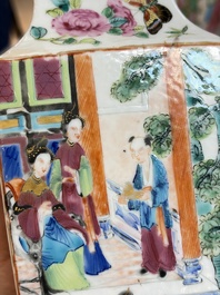 Five Chinese Canton famille rose vases with narrative design, 19th C.