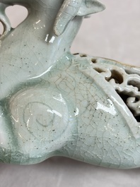 A pair of Chinese polychrome lions, a celadon-glazed goat, a yellow-glazed bowl and a sancai-glazed conical bowl, Chenghua mark, 19/20th C.