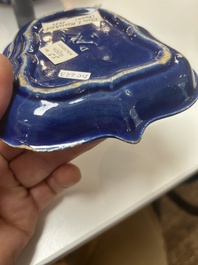 An extremely rare Dutch Delft 'Persian Blue' shield-shaped condiment dish, late 17th C.