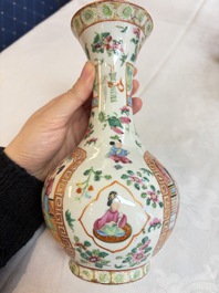 Five Chinese Canton famille rose vases with narrative design, 19th C.