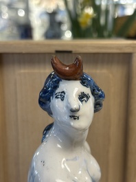 An important pair of polychrome Dutch Delft cashmere palette figures of Diana and Mercury, dated 172(?)