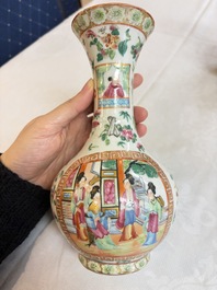 Five Chinese Canton famille rose vases with narrative design, 19th C.