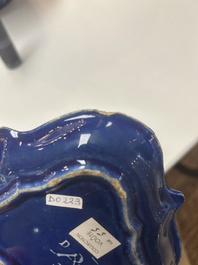 An extremely rare Dutch Delft 'Persian Blue' shield-shaped condiment dish, late 17th C.