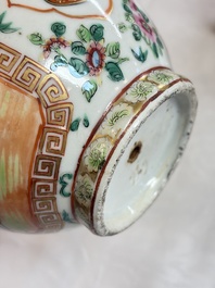 Five Chinese Canton famille rose vases with narrative design, 19th C.