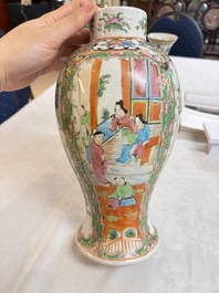 Five Chinese Canton famille rose vases with narrative design, 19th C.