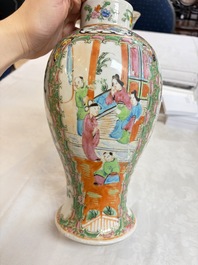 Five Chinese Canton famille rose vases with narrative design, 19th C.