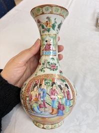 Five Chinese Canton famille rose vases with narrative design, 19th C.