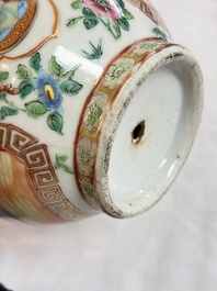 Five Chinese Canton famille rose vases with narrative design, 19th C.