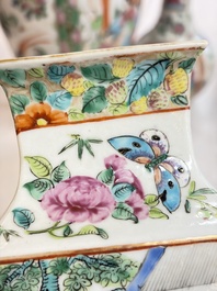 Five Chinese Canton famille rose vases with narrative design, 19th C.
