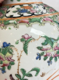 Five Chinese Canton famille rose vases with narrative design, 19th C.