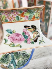 Five Chinese Canton famille rose vases with narrative design, 19th C.