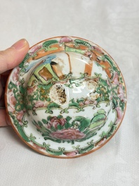 Five Chinese Canton famille rose vases with narrative design, 19th C.