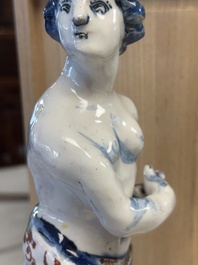 An important pair of polychrome Dutch Delft cashmere palette figures of Diana and Mercury, dated 172(?)