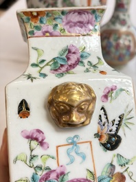Five Chinese Canton famille rose vases with narrative design, 19th C.