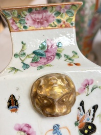 Five Chinese Canton famille rose vases with narrative design, 19th C.