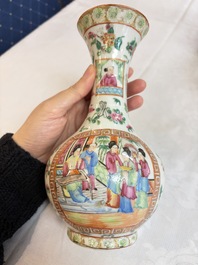 Five Chinese Canton famille rose vases with narrative design, 19th C.