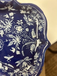 An extremely rare Dutch Delft 'Persian Blue' shield-shaped condiment dish, late 17th C.