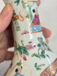 Five Chinese Canton famille rose vases with narrative design, 19th C.