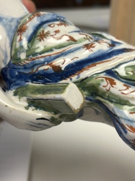 An important pair of polychrome Dutch Delft cashmere palette figures of Diana and Mercury, dated 172(?)