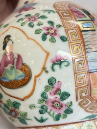 Five Chinese Canton famille rose vases with narrative design, 19th C.