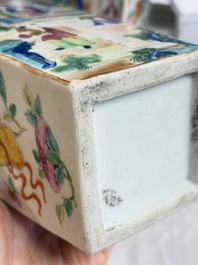 Five Chinese Canton famille rose vases with narrative design, 19th C.