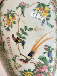 Five Chinese Canton famille rose vases with narrative design, 19th C.