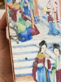 Five Chinese Canton famille rose vases with narrative design, 19th C.