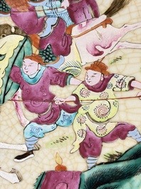 A Chinese Nanking famille rose 'Romance of the Three Kingdoms' dish, Chenghua mark, 19th C.