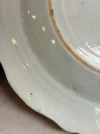 Eight Chinese famille rose plates with floral design and a 'Rooster' teapot, Yongzheng/Qianlong