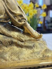 A gilt-bronze 'Oriental Beauty Reclining on a Lion Skin' mantel clock, France, first quarter 19th C.