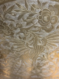 A Chinese brass and hongmu 'Yan Nian Yi Shou 延年益壽' folding table, 19/20th C.