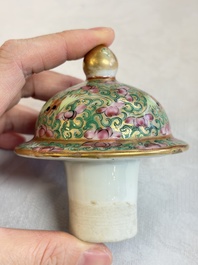 A Chinese Canton famille rose covered bottle vase and a teapot, 19th C.