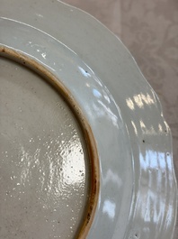 Eight Chinese famille rose plates with floral design and a 'Rooster' teapot, Yongzheng/Qianlong