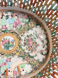 A Chinese Canton famille rose reticulated basket on stand and a gilt-bronze-mounted bowl, 19th C.