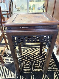 A Chinese hongmu stand and a square low table, 19th C.
