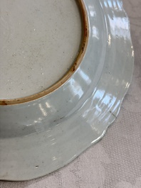 Eight Chinese famille rose plates with floral design and a 'Rooster' teapot, Yongzheng/Qianlong