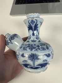 A blue and white Dutch Delft chinoiserie kendi, late 17th C.