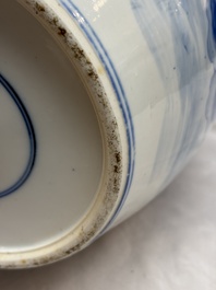 A Chinese blue and white 'Pheasants among Flowering Branches' jar and cover, 19th C.