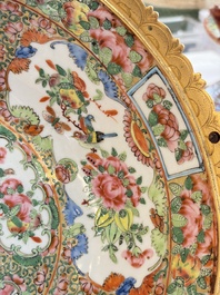 A Chinese Canton famille rose reticulated basket on stand and a gilt-bronze-mounted bowl, 19th C.