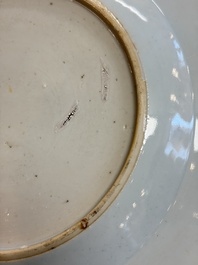 Eight Chinese famille rose plates with floral design and a 'Rooster' teapot, Yongzheng/Qianlong