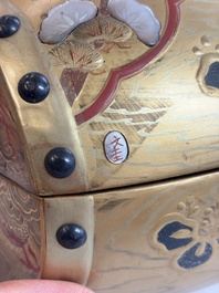 A Japanese Shibayama lacquer taiko drum-shaped casket on its original stand, Taisho, 19/20th C.