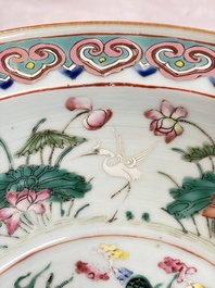 A large Chinese famille rose 'Dragon' basin and a basin with floral design, 19th C.