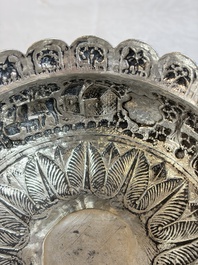 An Indian repouss&eacute; silver footed bowl, early 20th C.