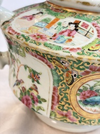 A Chinese Canton famille rose covered bottle vase and a teapot, 19th C.