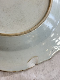 Eight Chinese famille rose plates with floral design and a 'Rooster' teapot, Yongzheng/Qianlong