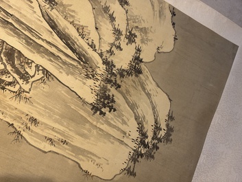 Chinese school: 'Peony' and 'Snowscape', ink and colour on paper and silk, signed Shao Chongwei 卲重威 and Xia Gui 夏珪, 20th C.