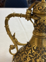 An Ottoman gilt-metal jug with stylised floral design, 19/20th C.