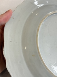 Eight Chinese famille rose plates with floral design and a 'Rooster' teapot, Yongzheng/Qianlong