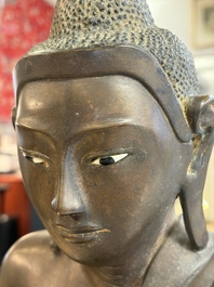 A Burmese partly lacquered bronze Mandalay Buddha, 19/20th C.