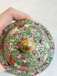 A Chinese Canton famille rose covered bottle vase and a teapot, 19th C.
